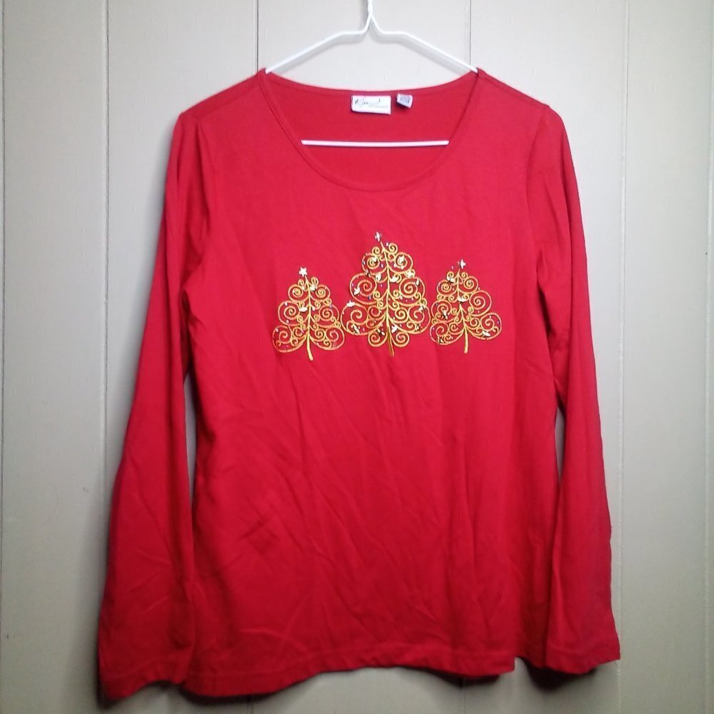 Kim Rogers Shirt M Christmas Tree Long Sleeve Red - Picture 9 of 10